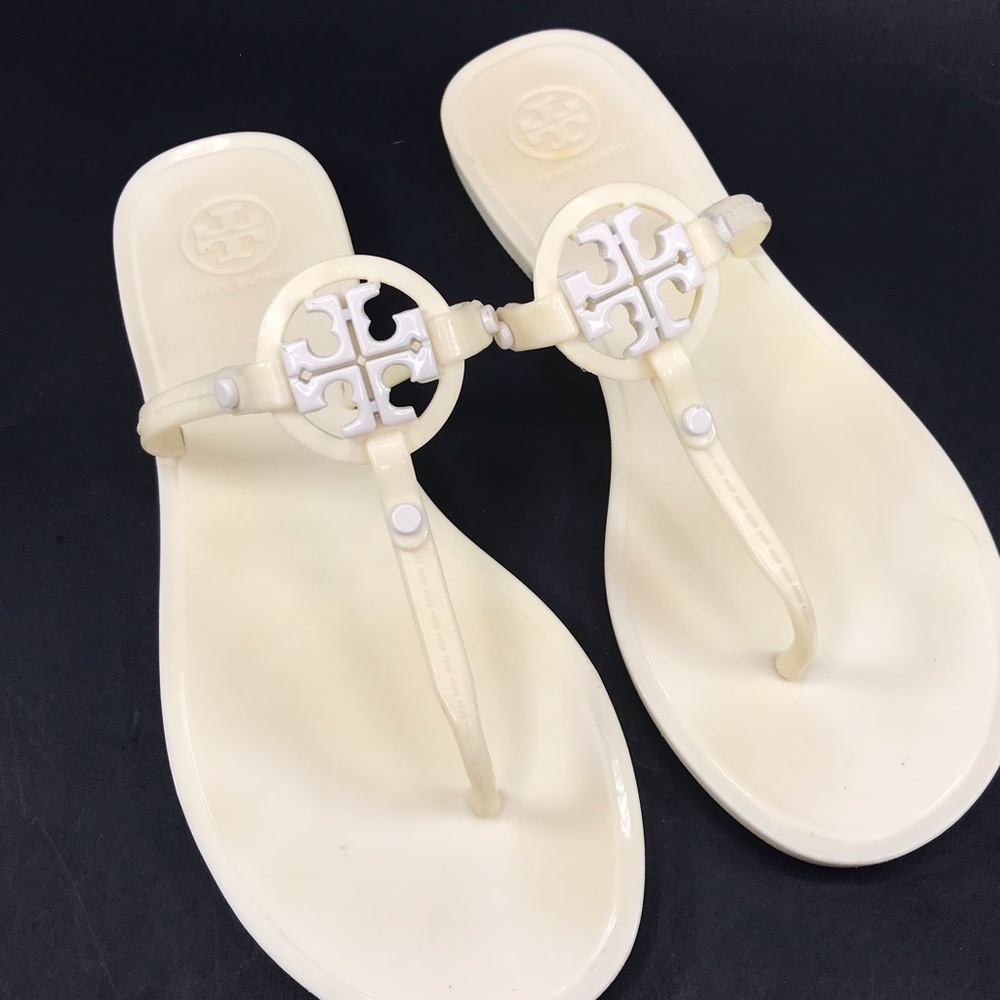 Tory Burch Women's Size 7 Mini Miller Flat Thong Jelly Sandals Cream Off White